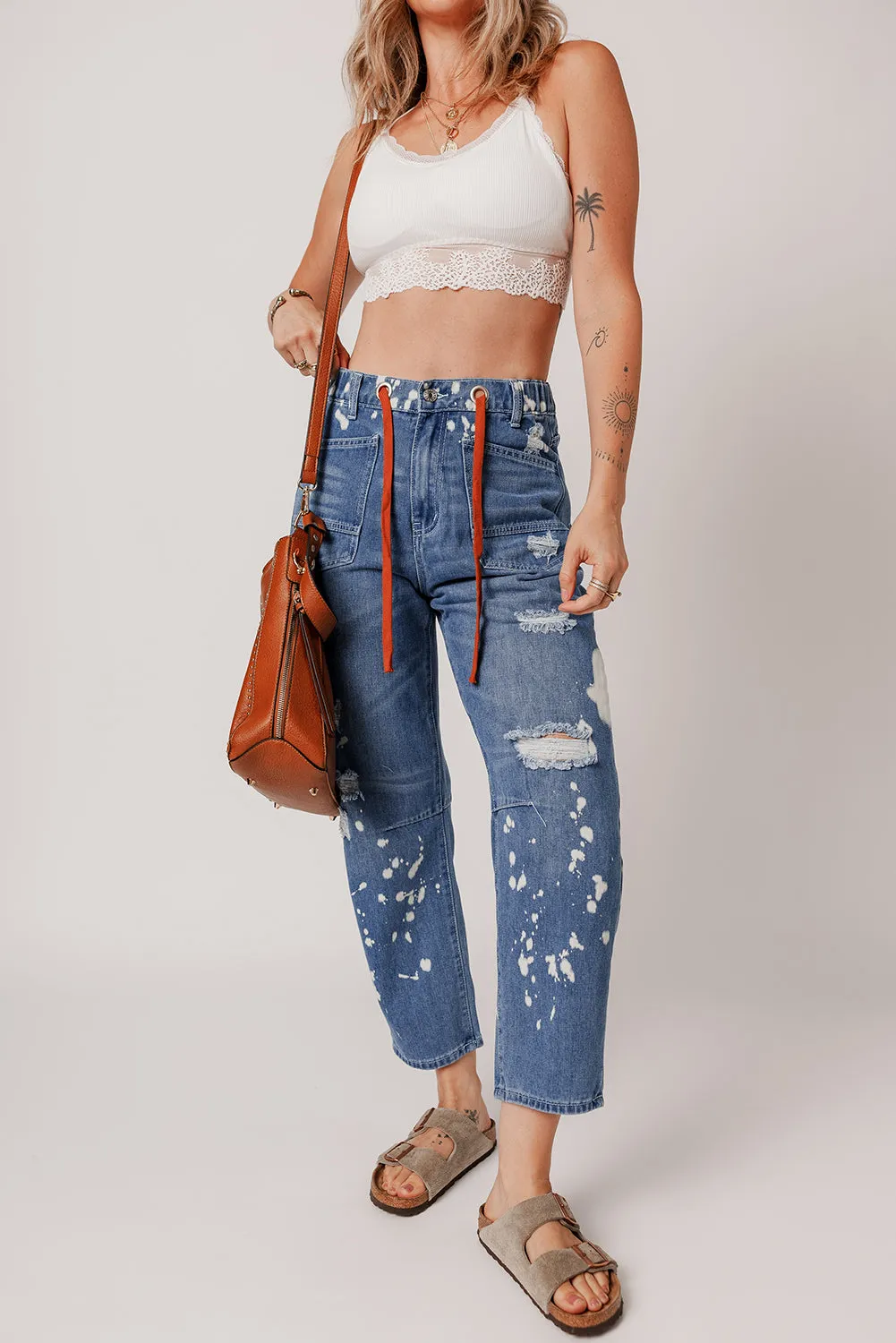Ashleigh Blue Ripped Splattering Paint Cropped Straight Jeans
