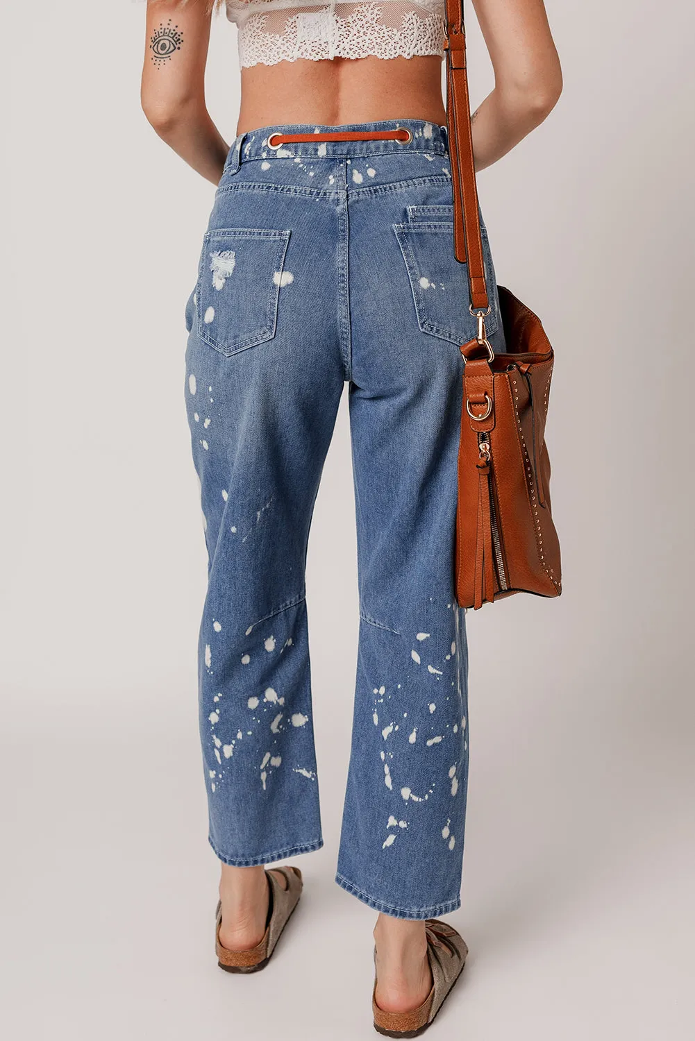 Ashleigh Blue Ripped Splattering Paint Cropped Straight Jeans