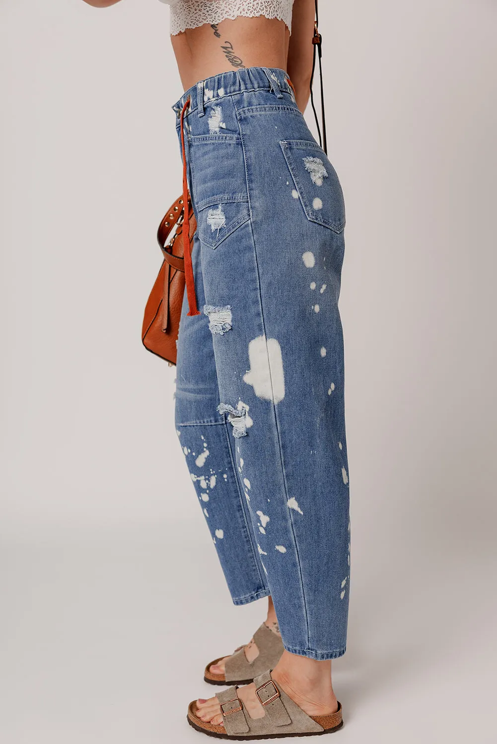Ashleigh Blue Ripped Splattering Paint Cropped Straight Jeans