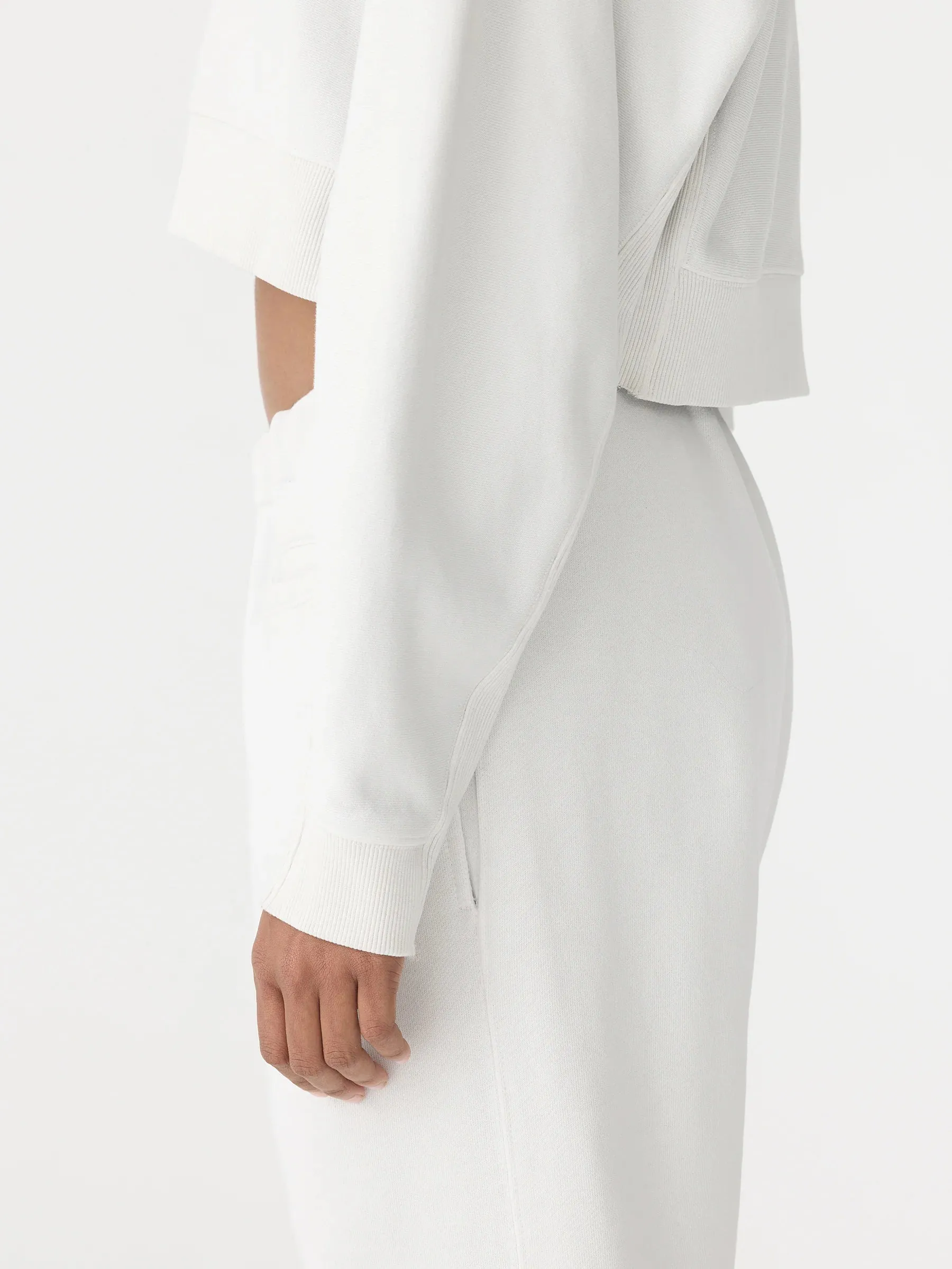 Bassike Boxy Cropped V Neck Sweat in Antique White