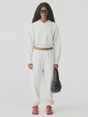 Bassike Boxy Cropped V Neck Sweat in Antique White