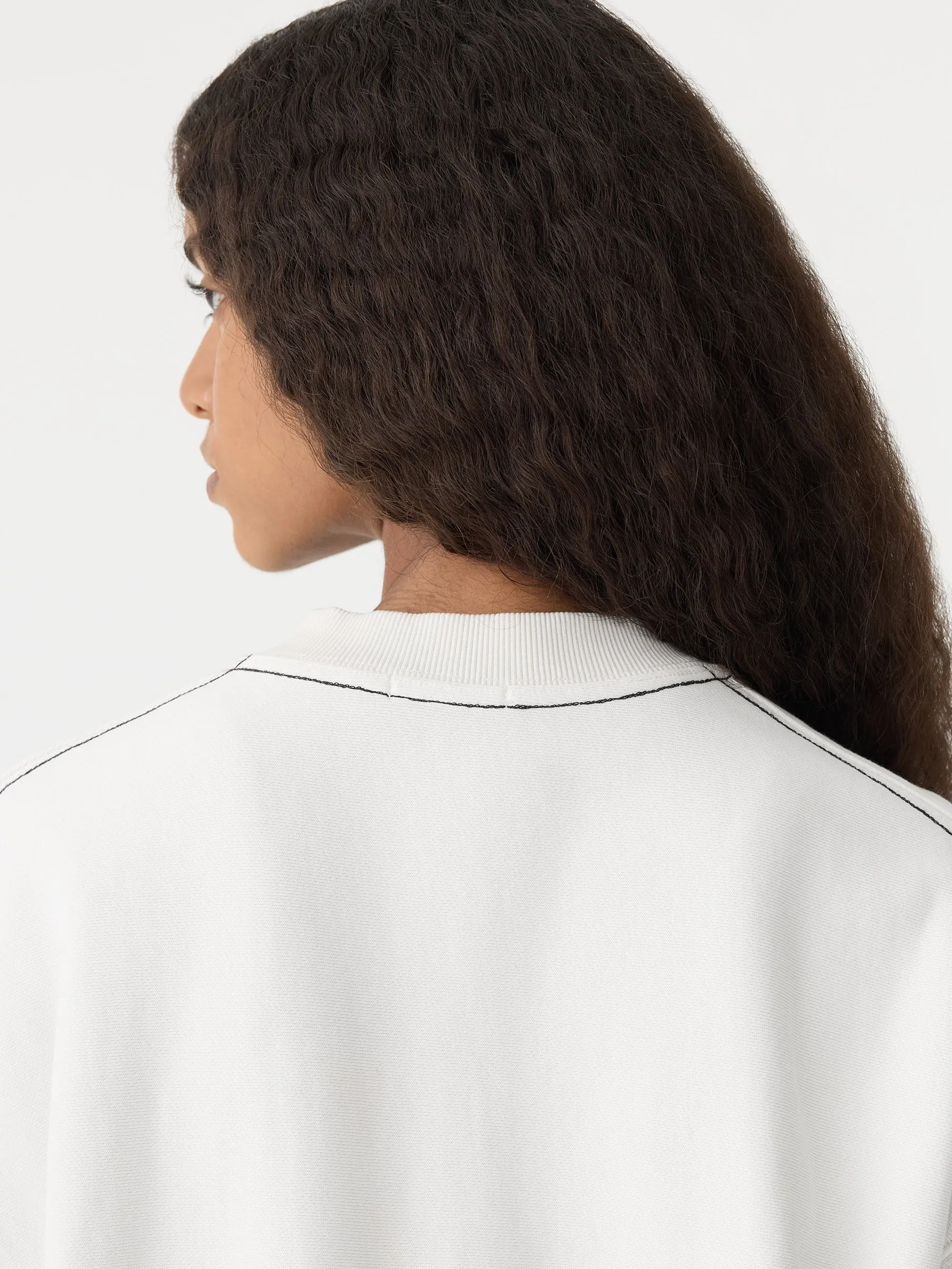 Bassike Boxy Cropped V Neck Sweat in Antique White