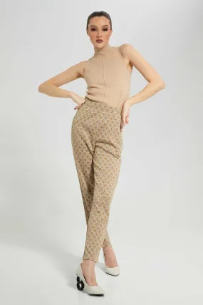 Beige High Neck Top For Women