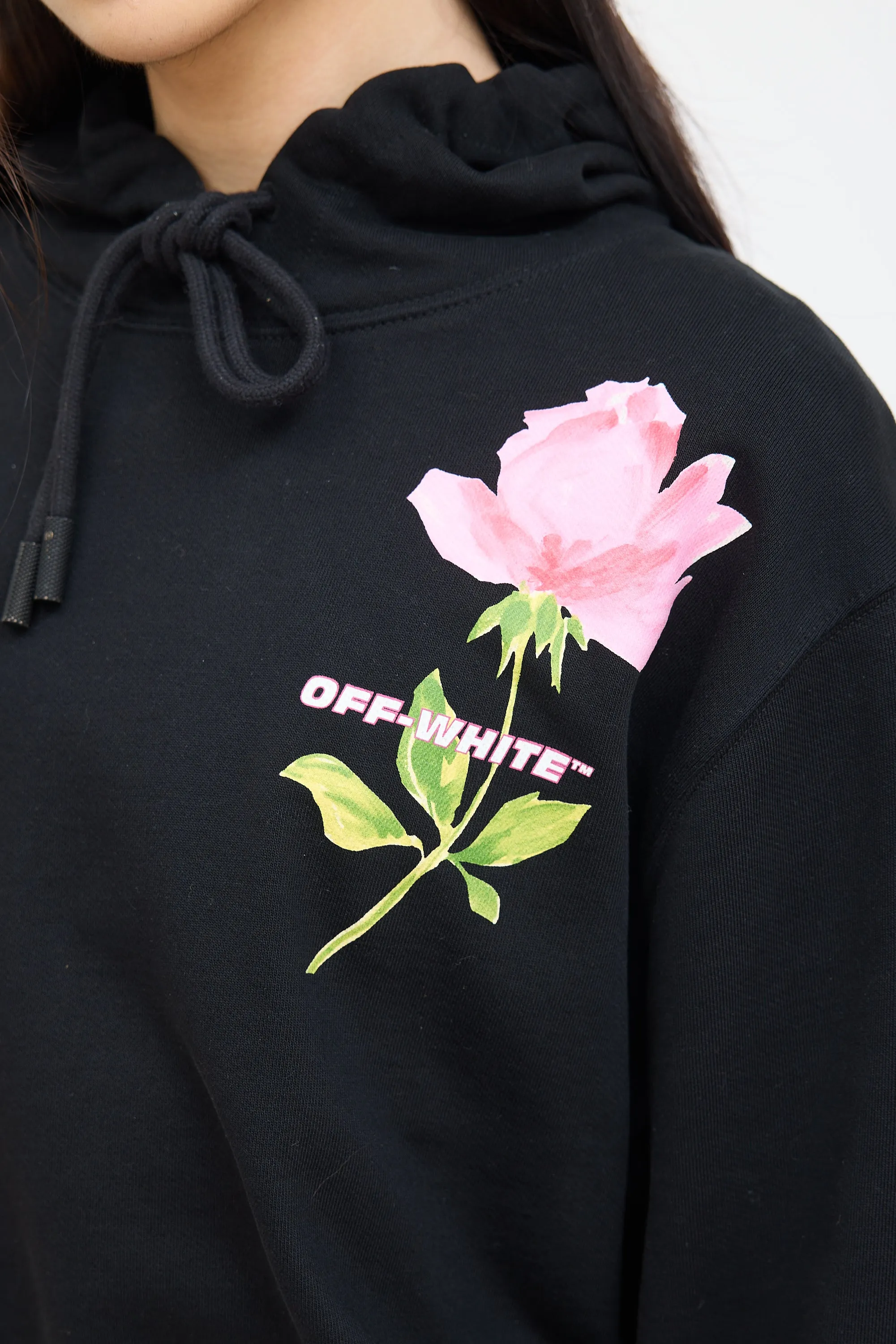 Black Cropped Flowers Hoodie