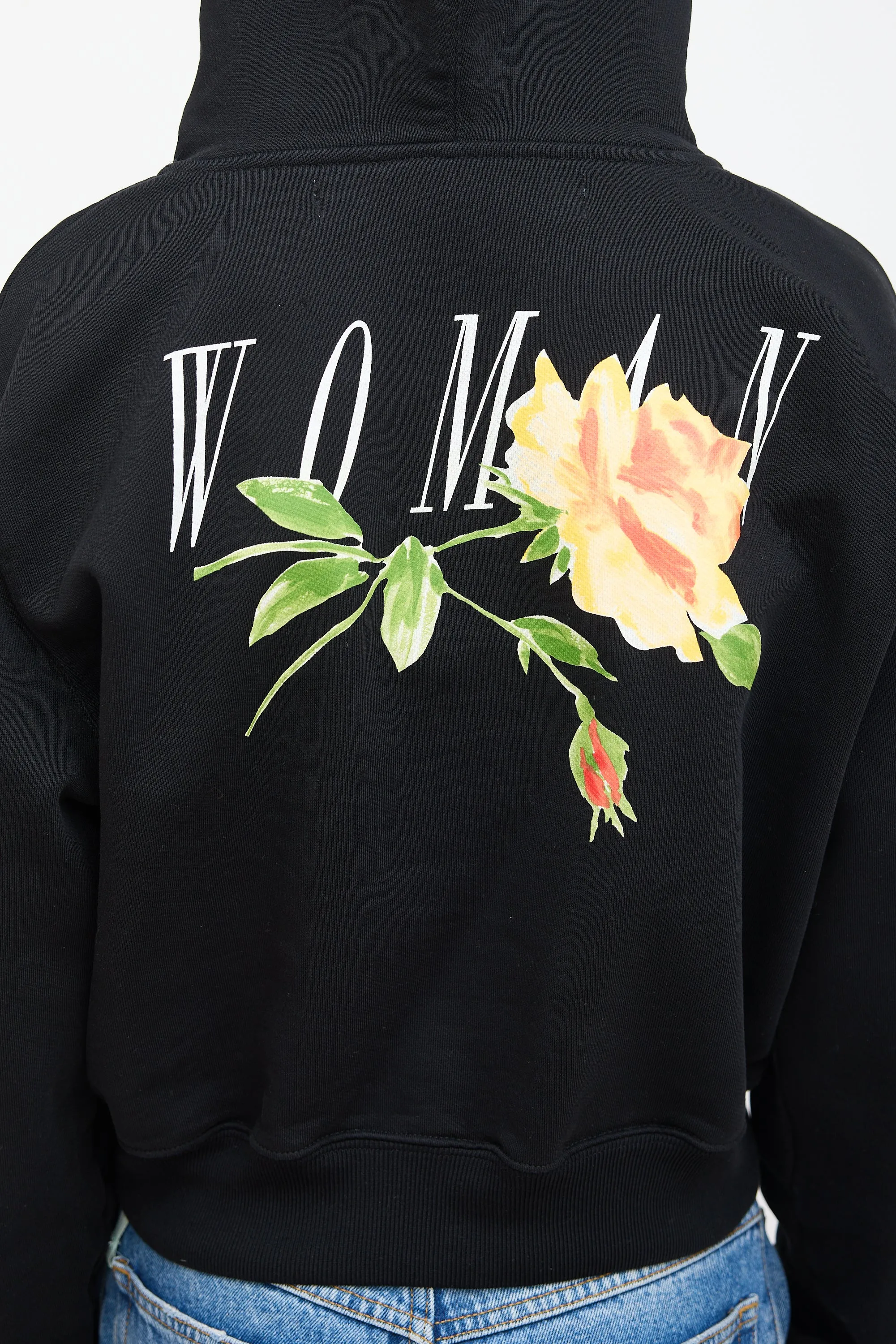 Black Cropped Flowers Hoodie