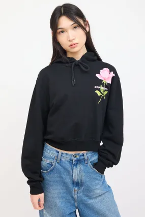 Black Cropped Flowers Hoodie