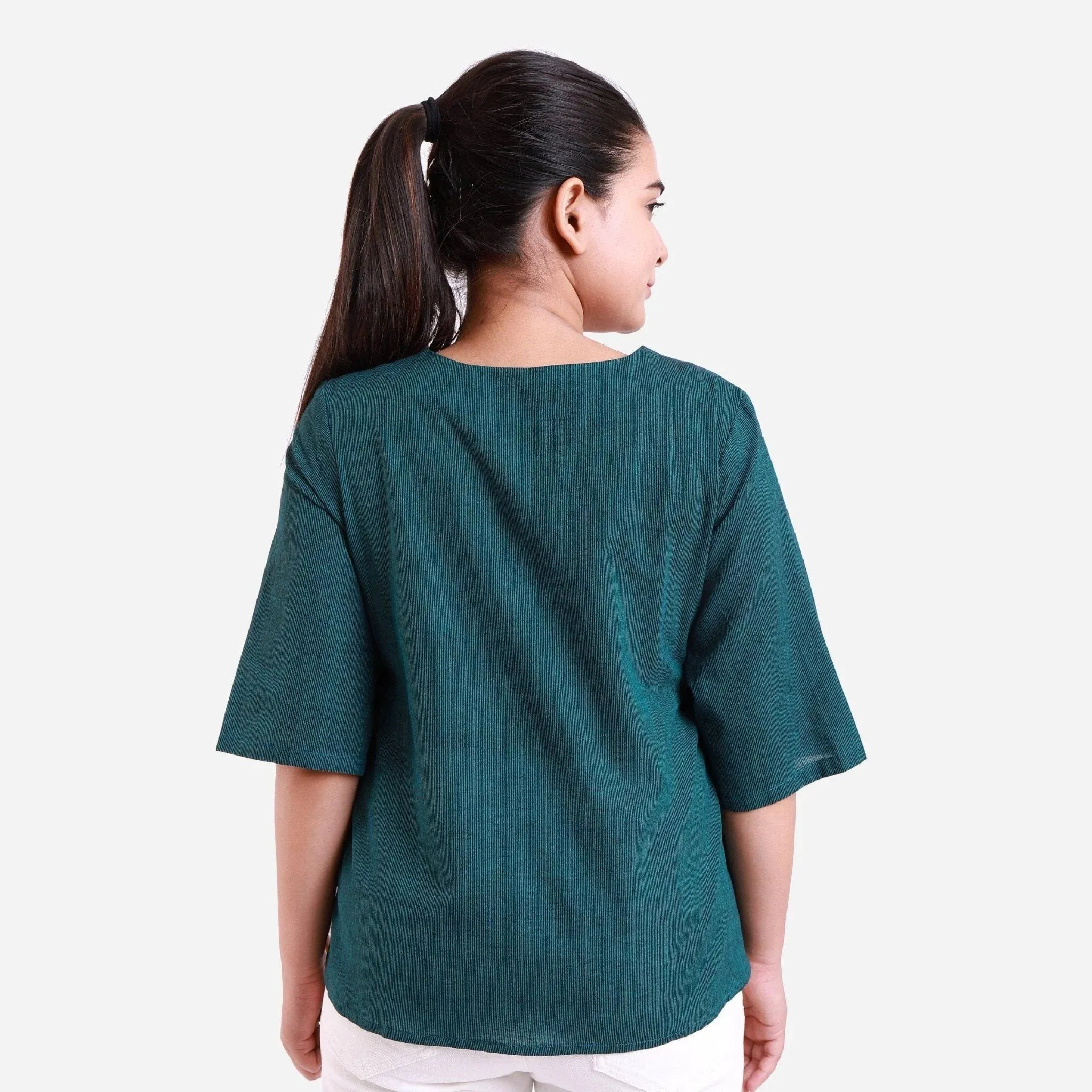 Bottle Green Mangalgiri Cotton Tie-Up Wrap Top