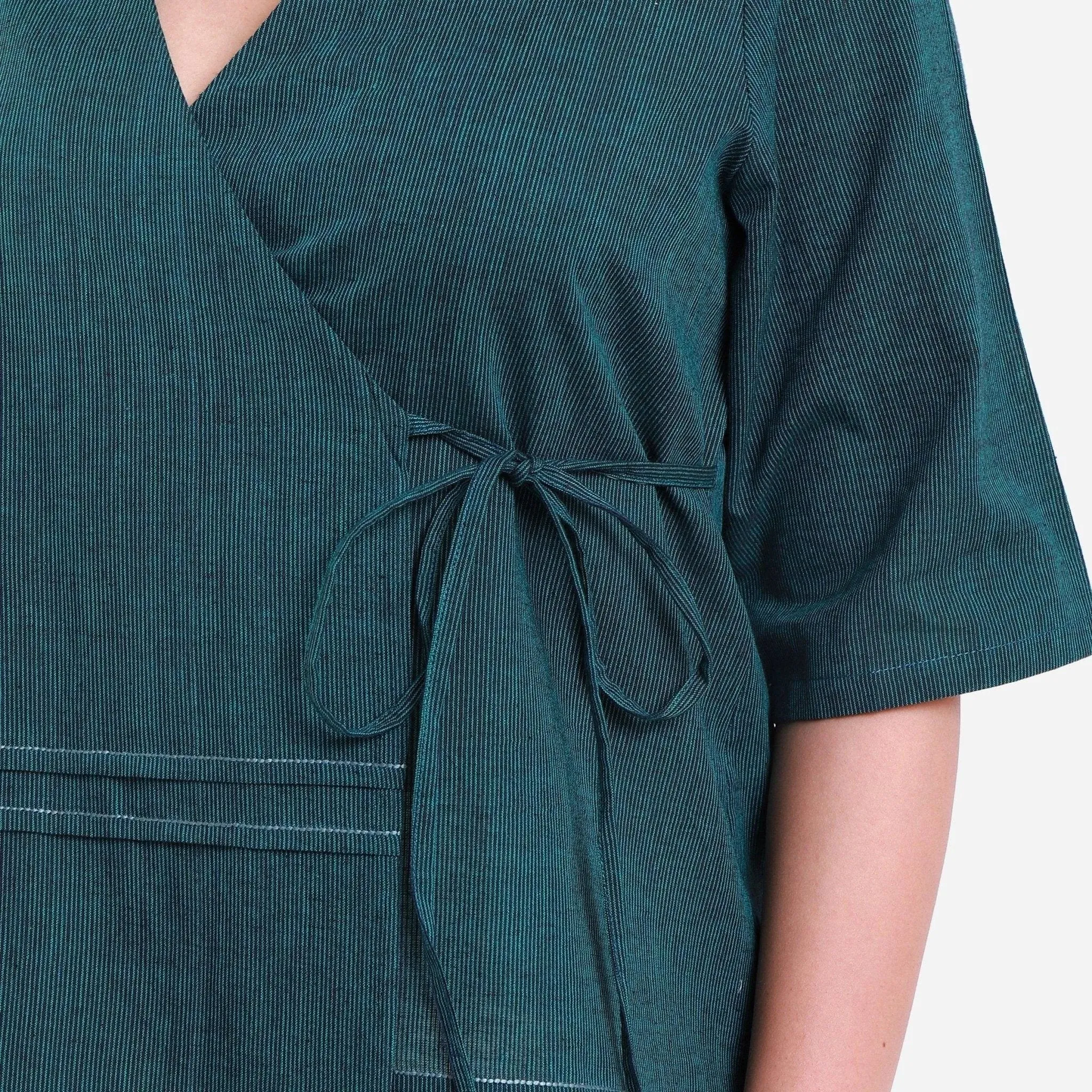 Bottle Green Mangalgiri Cotton Tie-Up Wrap Top