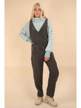 Charcoal Cozy Soft Corduroy Overalls