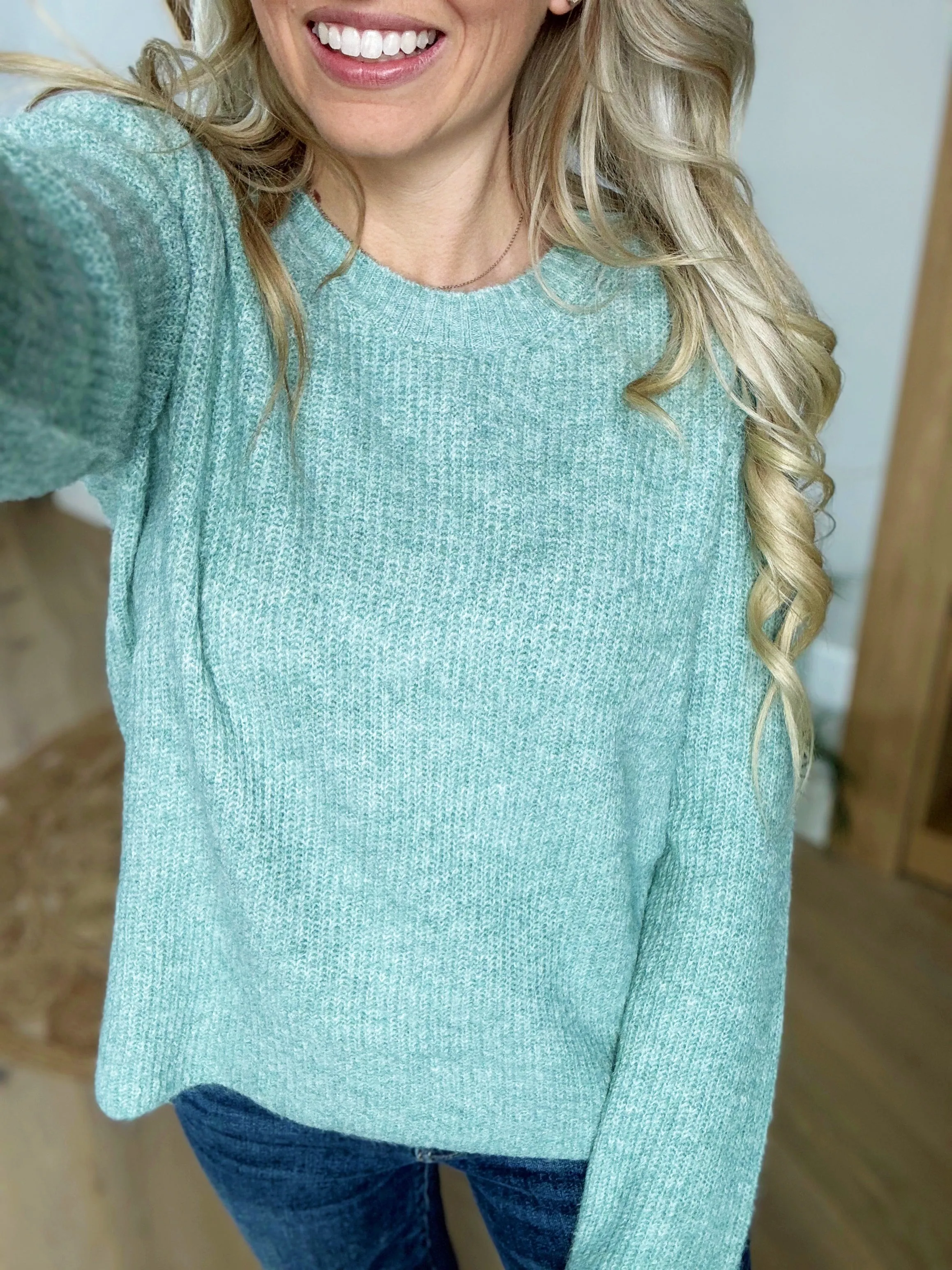 Closer Ribbed Crew Neck Sweater in Mint
