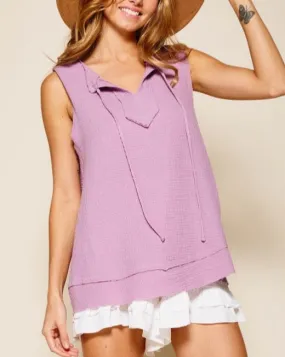 Cotton Gauze Tie Neck Tank