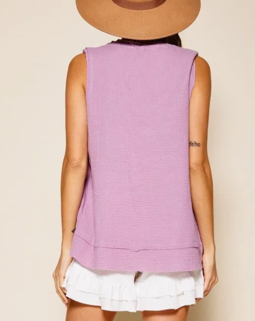 Cotton Gauze Tie Neck Tank