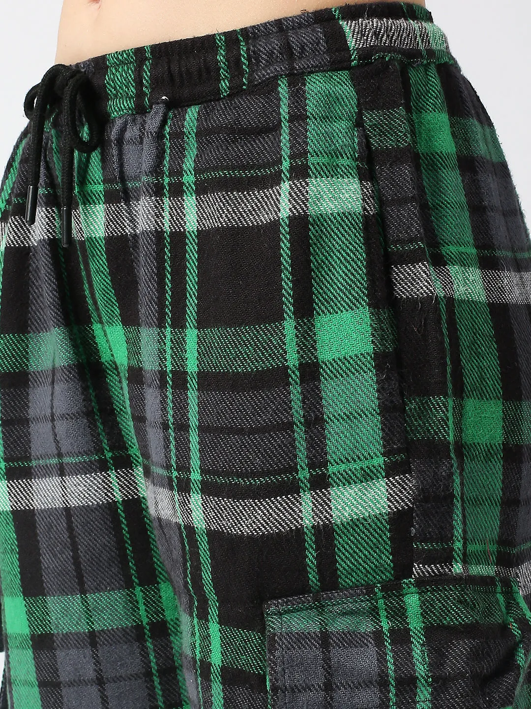 Disrupt Green Checked Baggy Parachute Cargo Pants Women