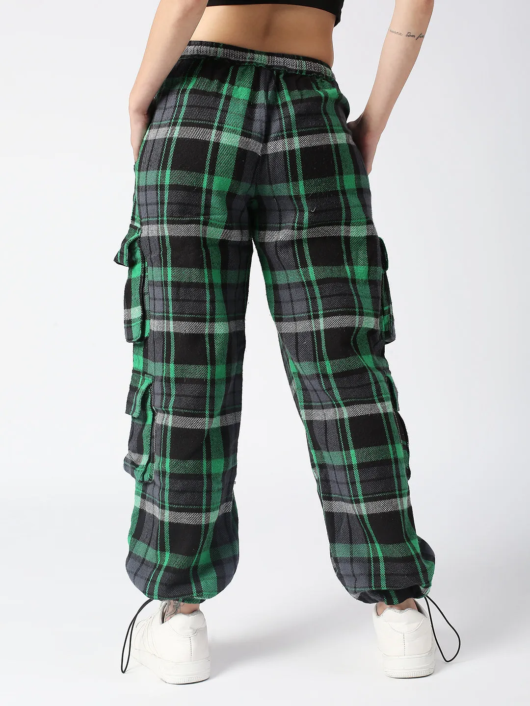 Disrupt Green Checked Baggy Parachute Cargo Pants Women