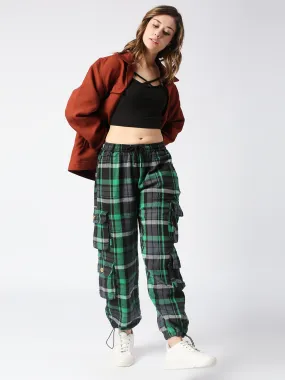 Disrupt Green Checked Baggy Parachute Cargo Pants Women