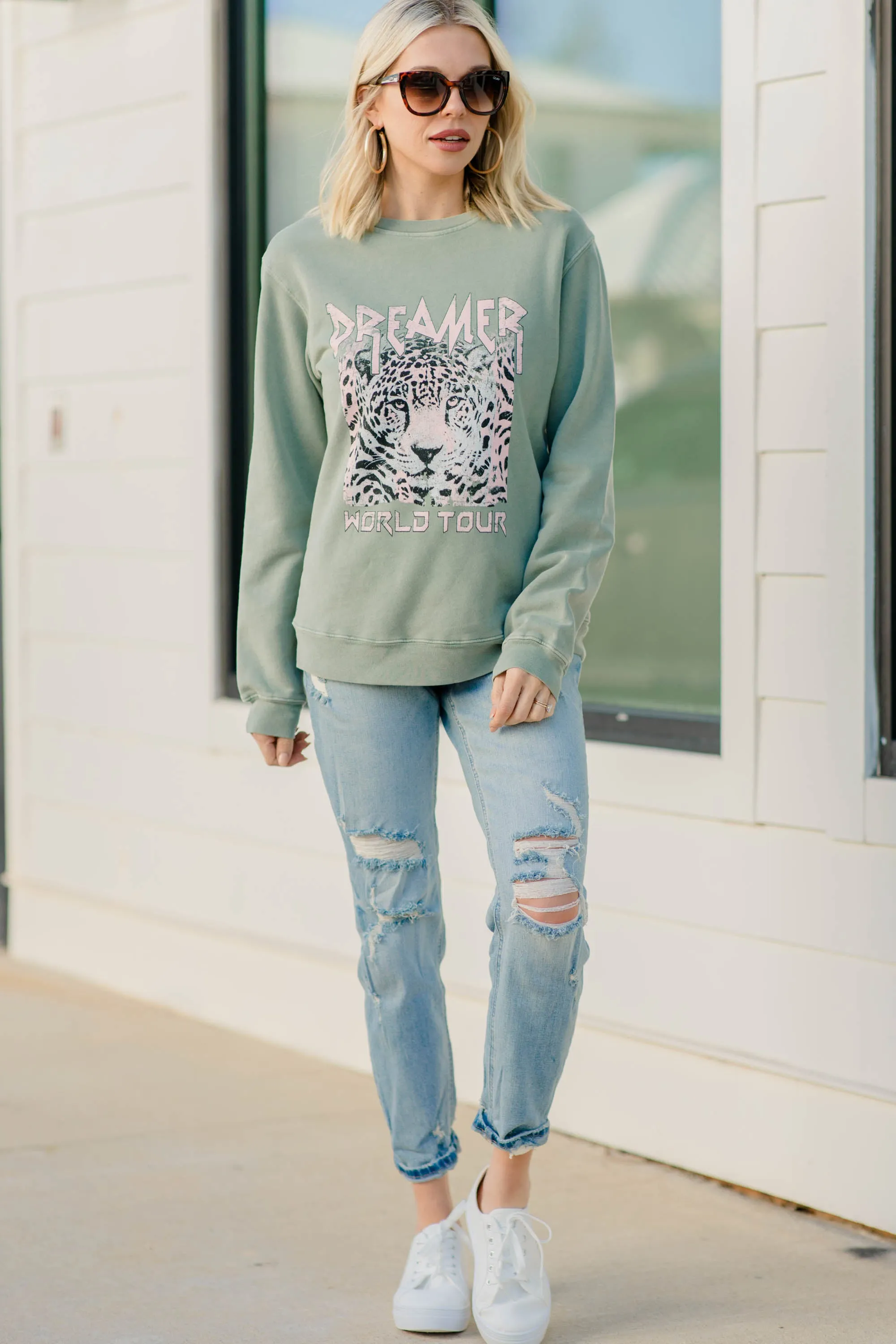 Dreamer World Tour Olive Green Graphic Sweatshirt