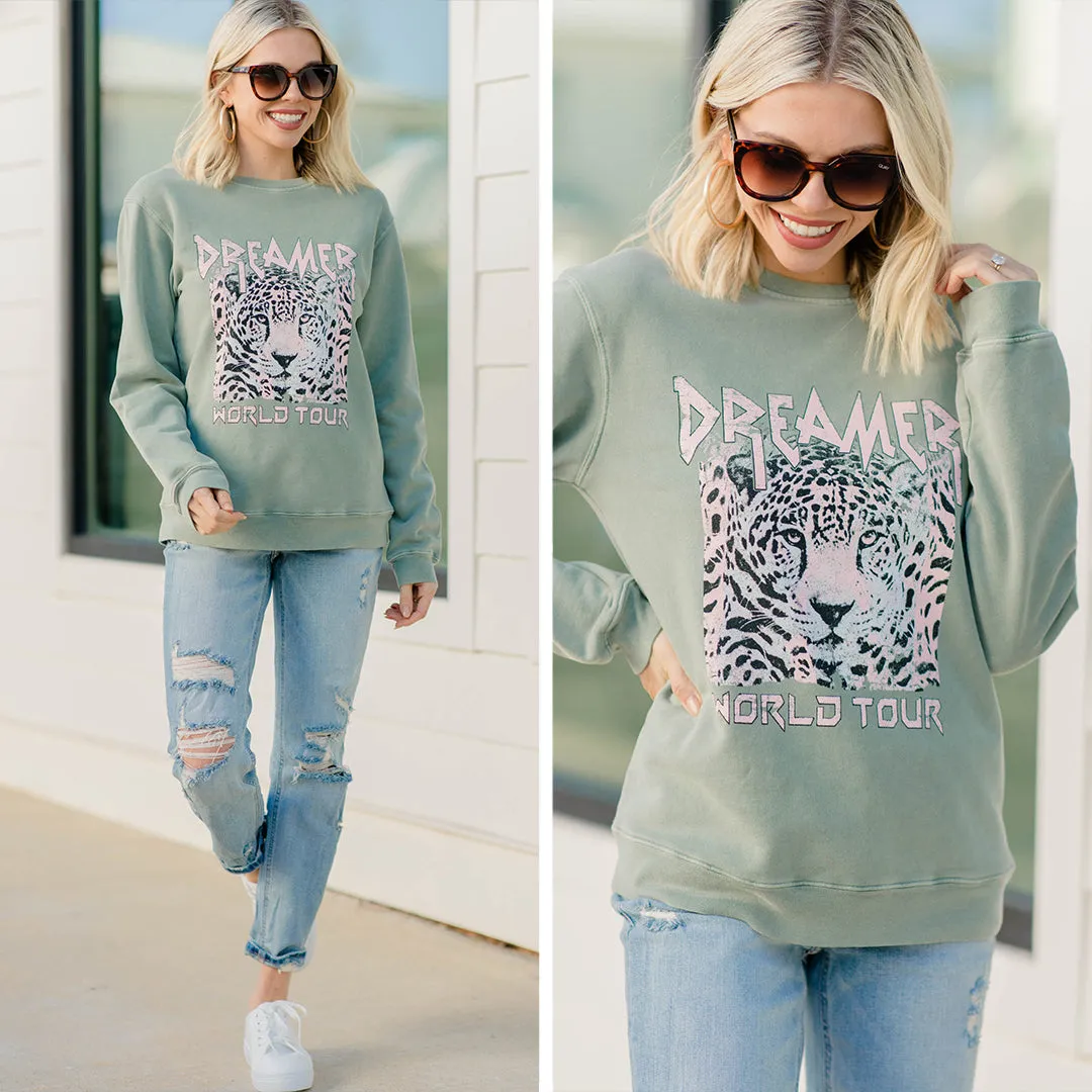 Dreamer World Tour Olive Green Graphic Sweatshirt