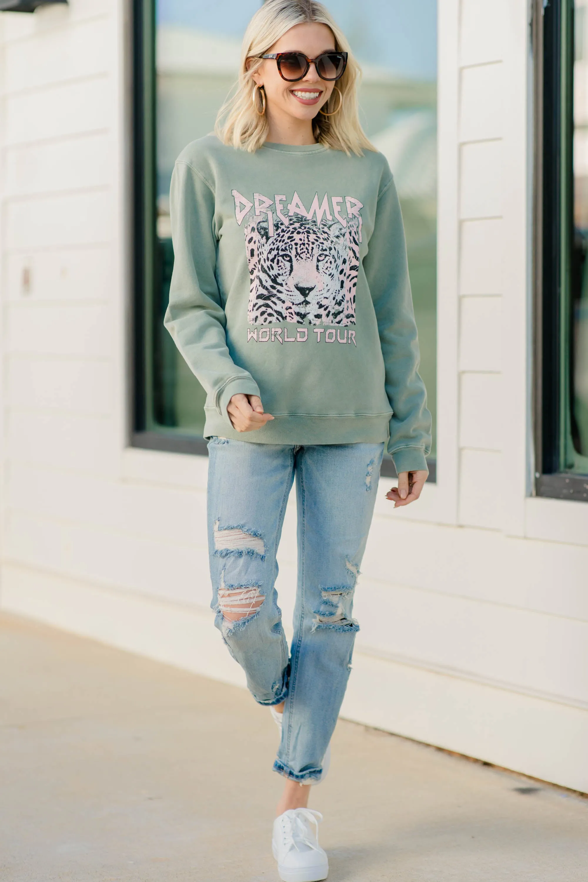 Dreamer World Tour Olive Green Graphic Sweatshirt