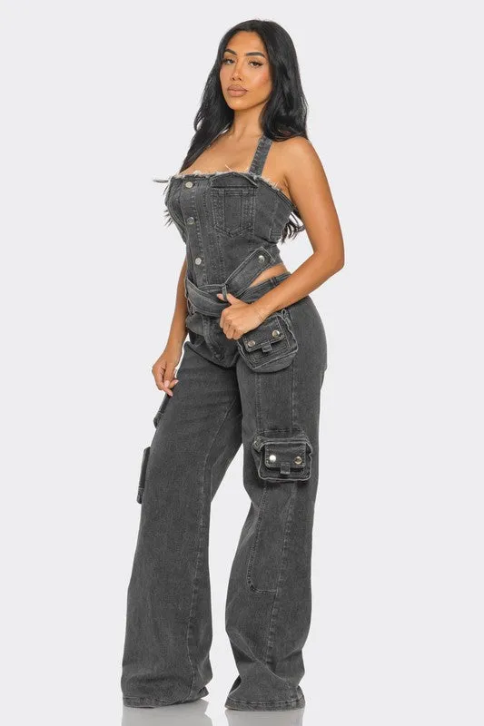 Dual-Tone Denim Jumpsuit