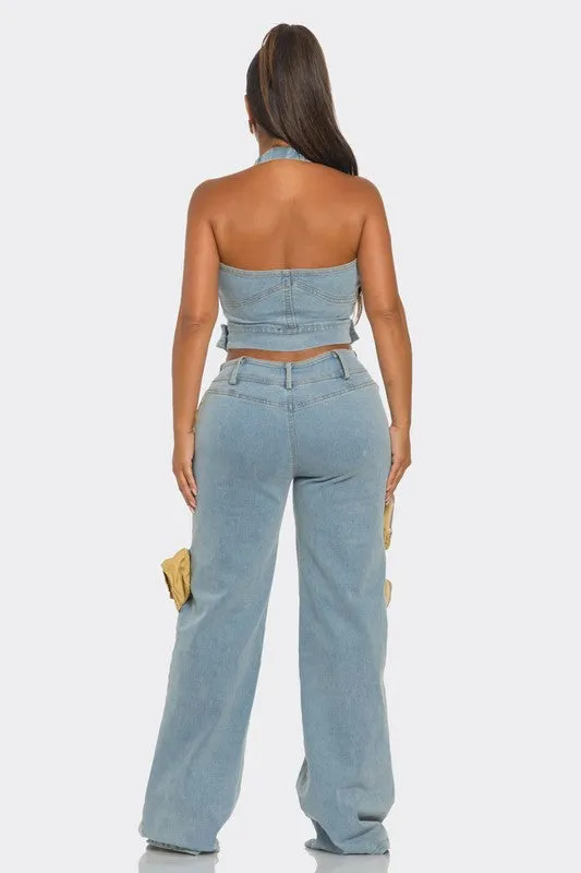 Dual-Tone Denim Jumpsuit