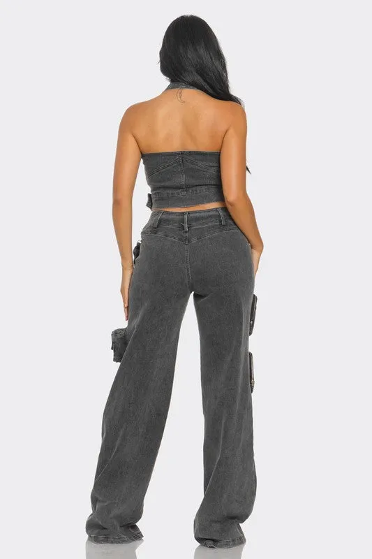 Dual-Tone Denim Jumpsuit