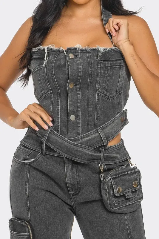 Dual-Tone Denim Jumpsuit