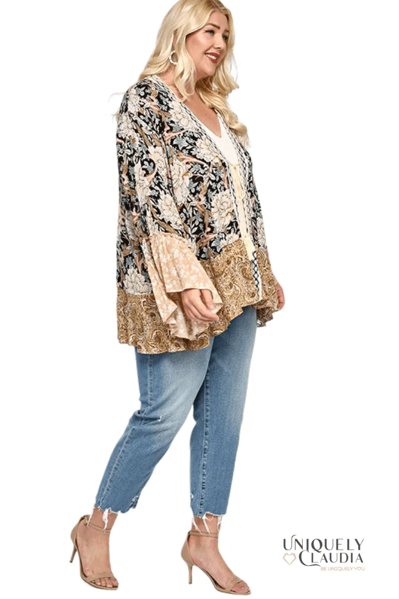 EDGY PLUS: Savannah Floral and Paisley Print Mix Kimono