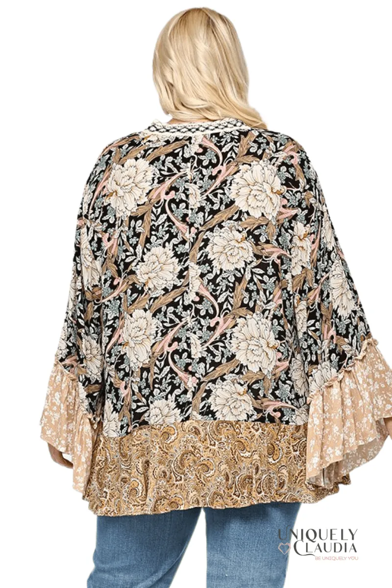 EDGY PLUS: Savannah Floral and Paisley Print Mix Kimono