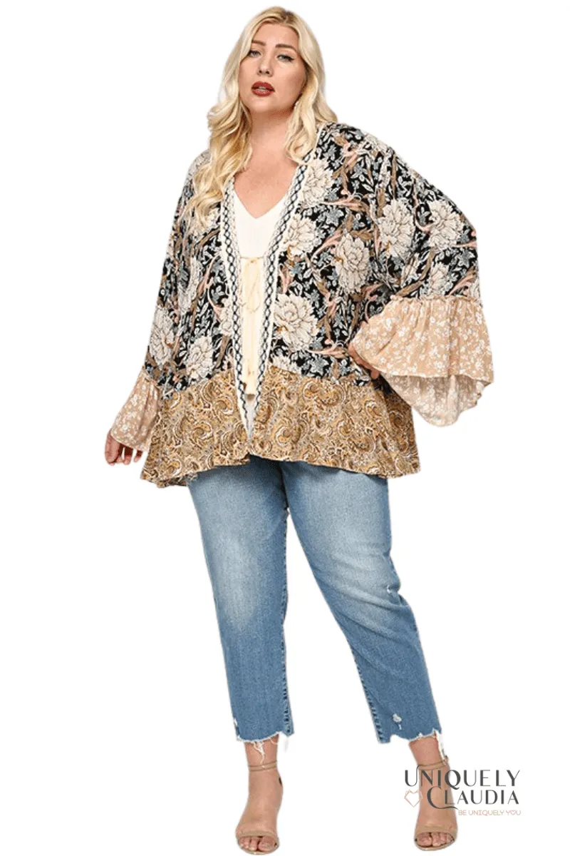 EDGY PLUS: Savannah Floral and Paisley Print Mix Kimono
