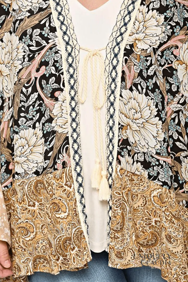 EDGY PLUS: Savannah Floral and Paisley Print Mix Kimono