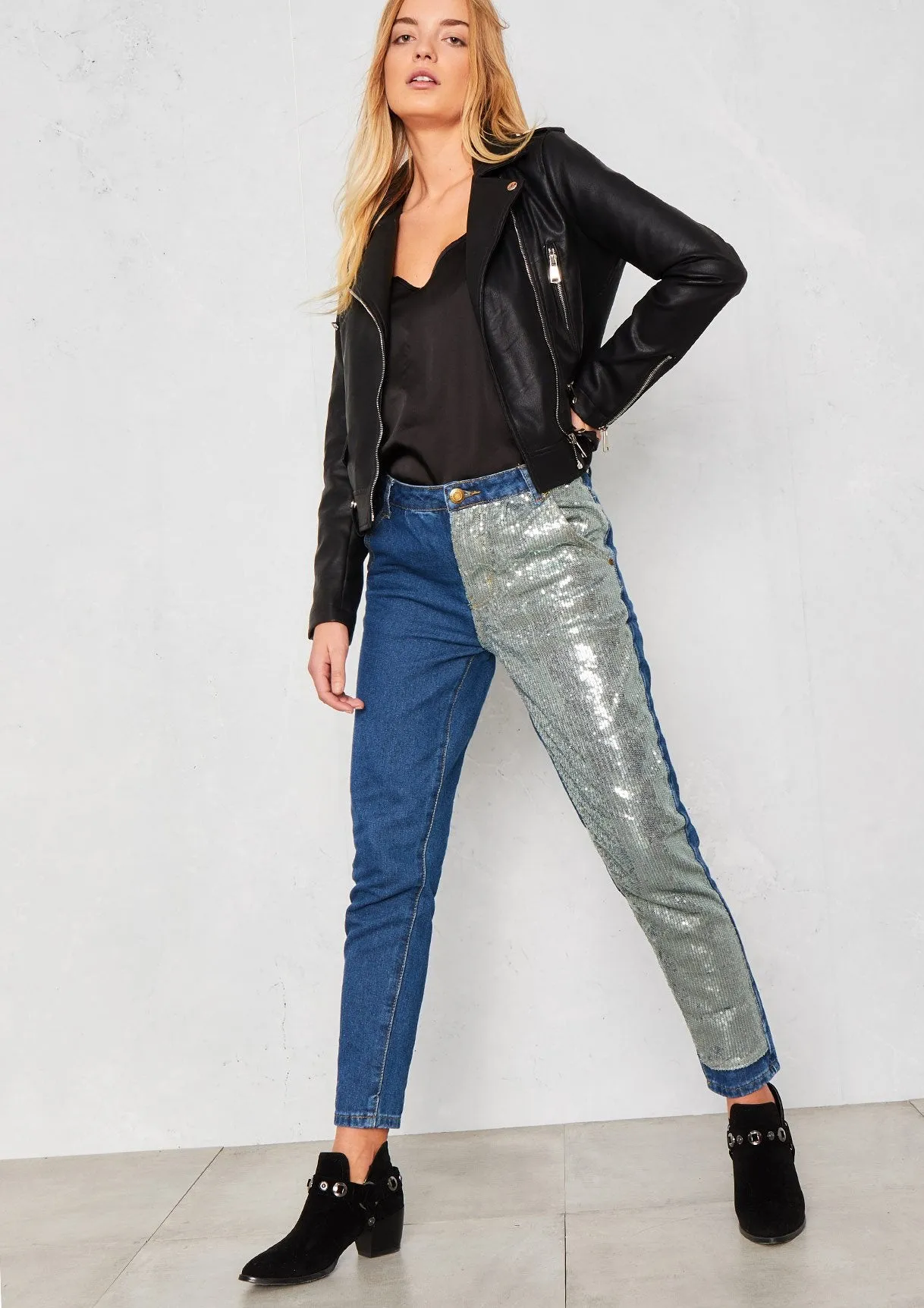 Evy Blue Denim Sequin Leg Jeans