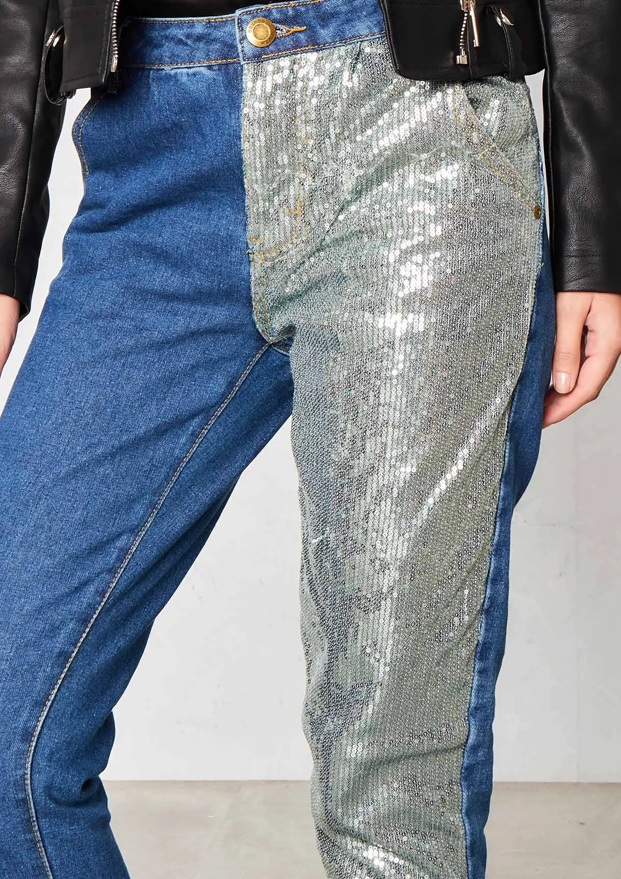 Evy Blue Denim Sequin Leg Jeans