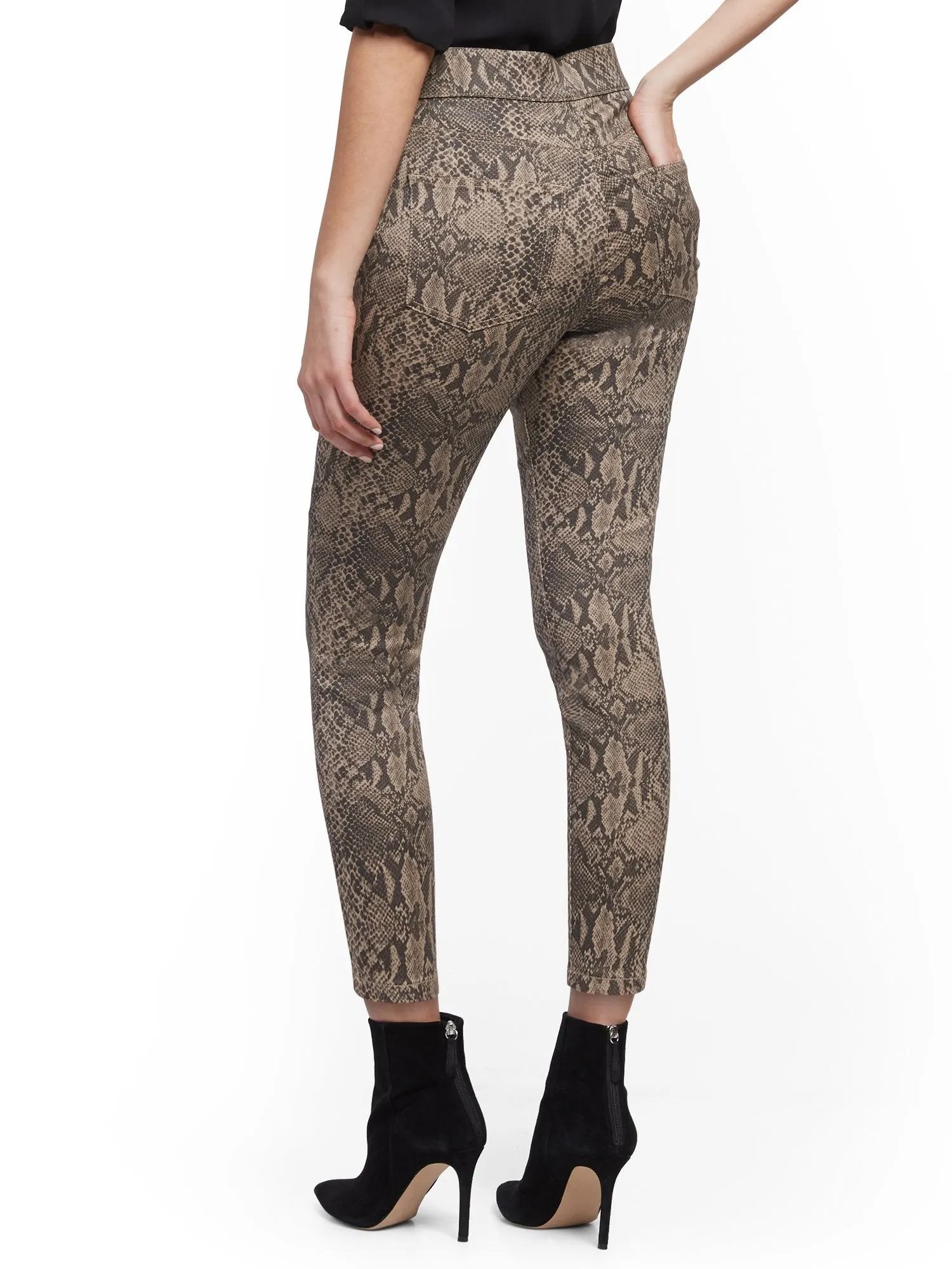 High-Waisted Pull-On Ankle Pant - Snake Print