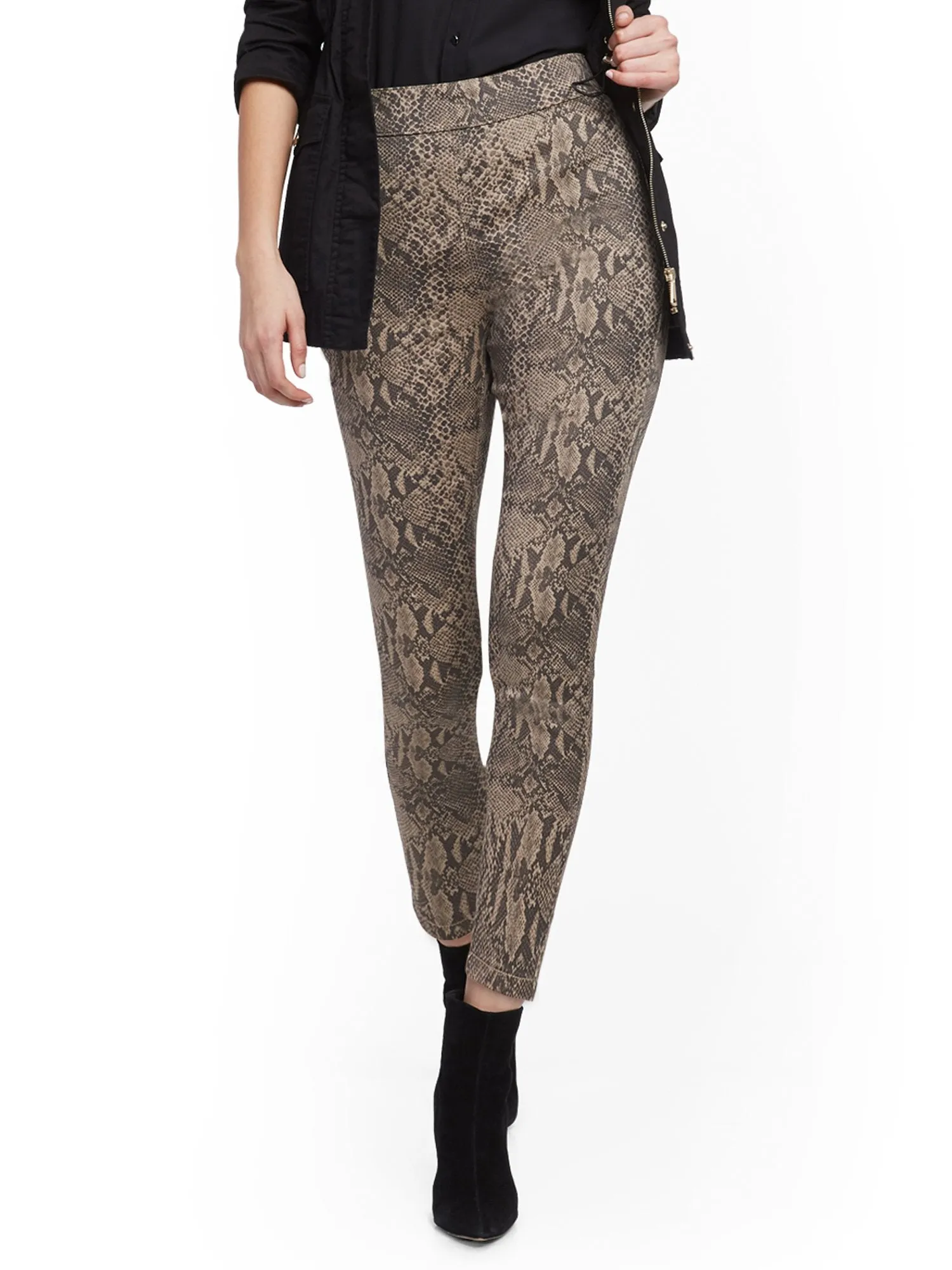 High-Waisted Pull-On Ankle Pant - Snake Print