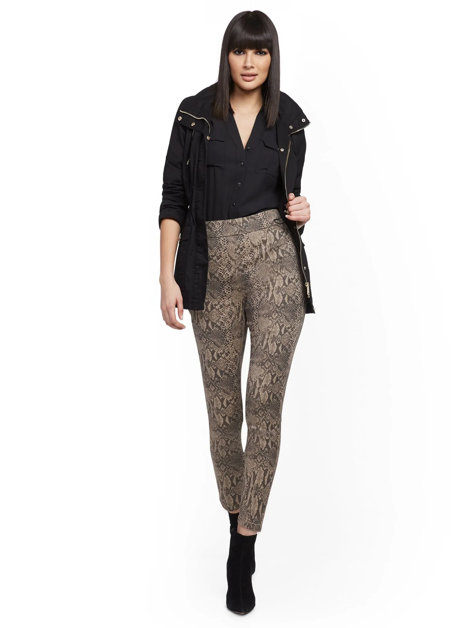 High-Waisted Pull-On Ankle Pant - Snake Print