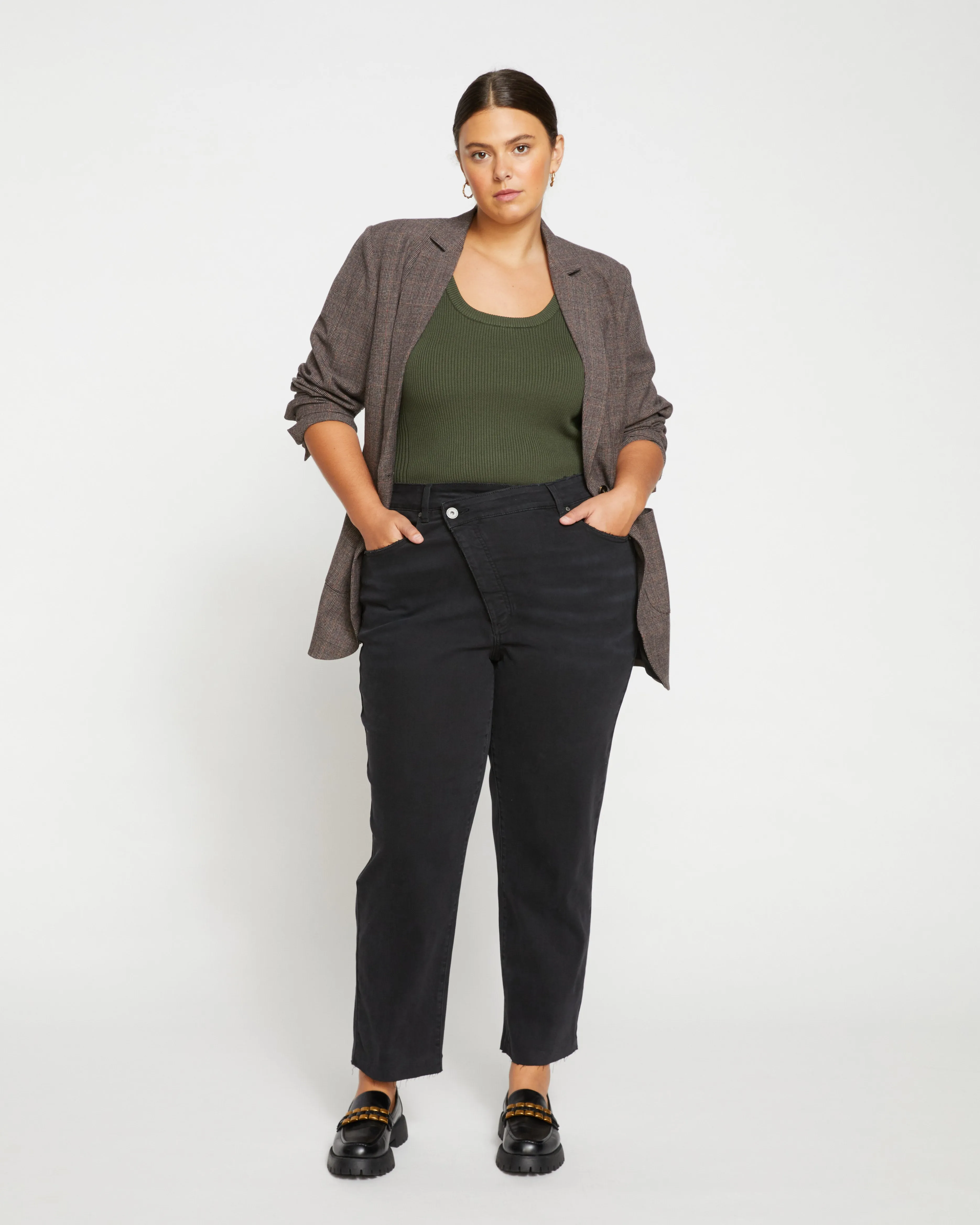 Katie High Rise Crossover Jeans - Broken Black