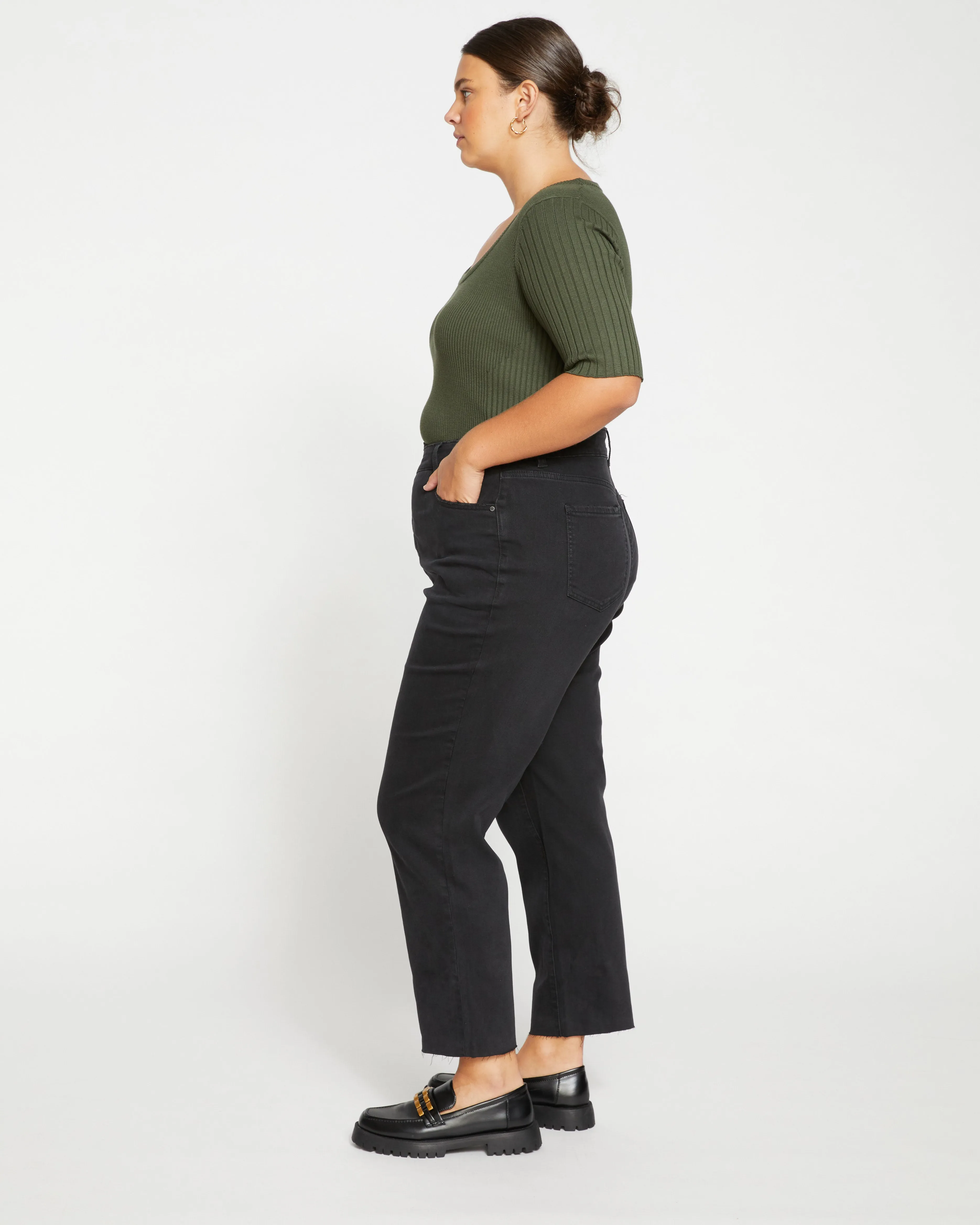 Katie High Rise Crossover Jeans - Broken Black