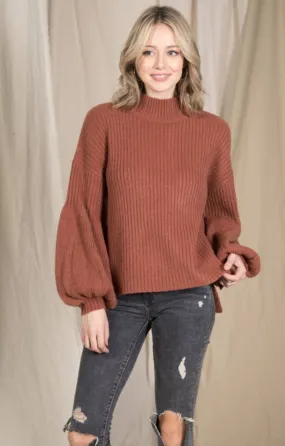 Loveriche Brick Balloon Sleeve Mock Neck Sweater