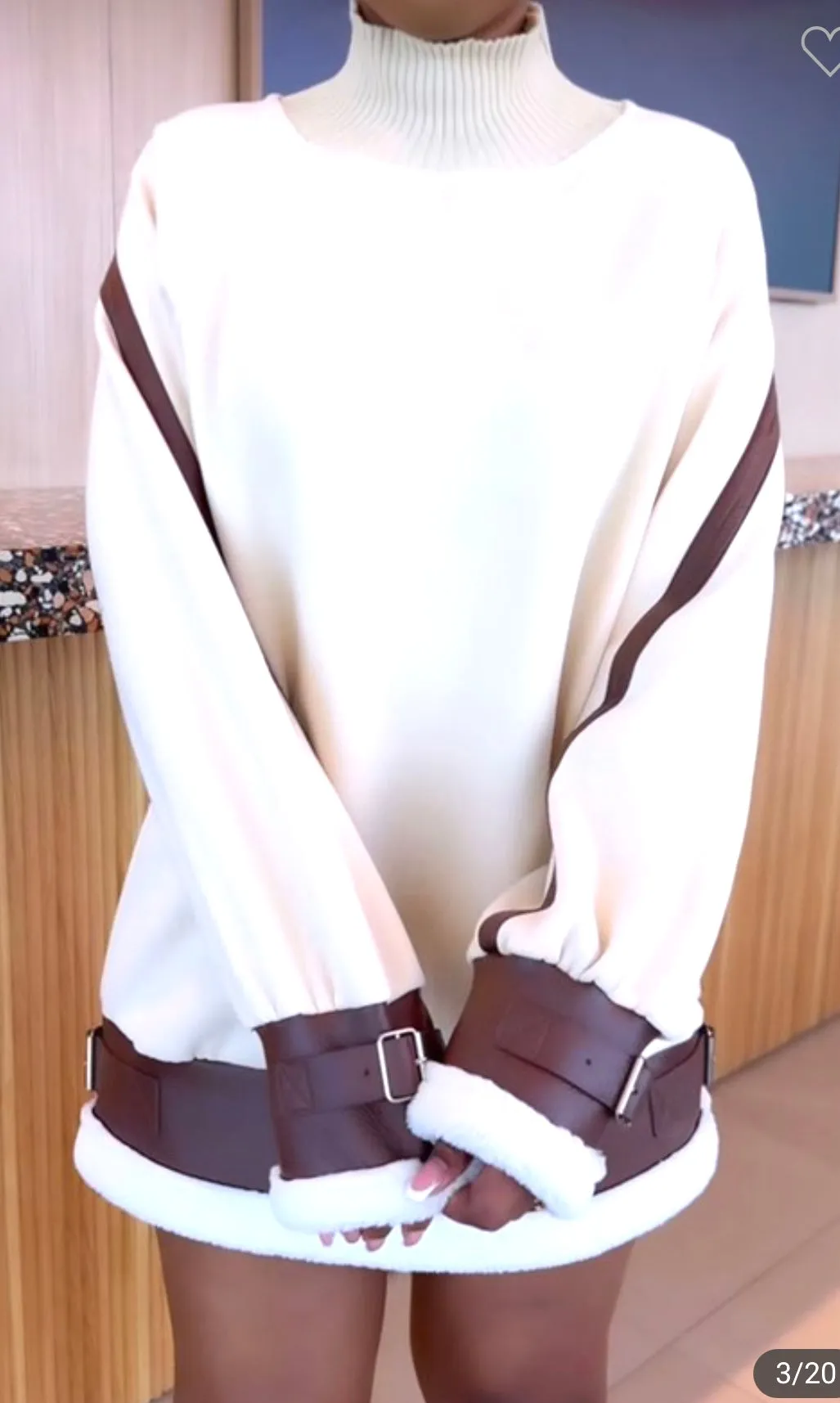 Mock Neck Fur Inside Top With Buckle Detail Sweater