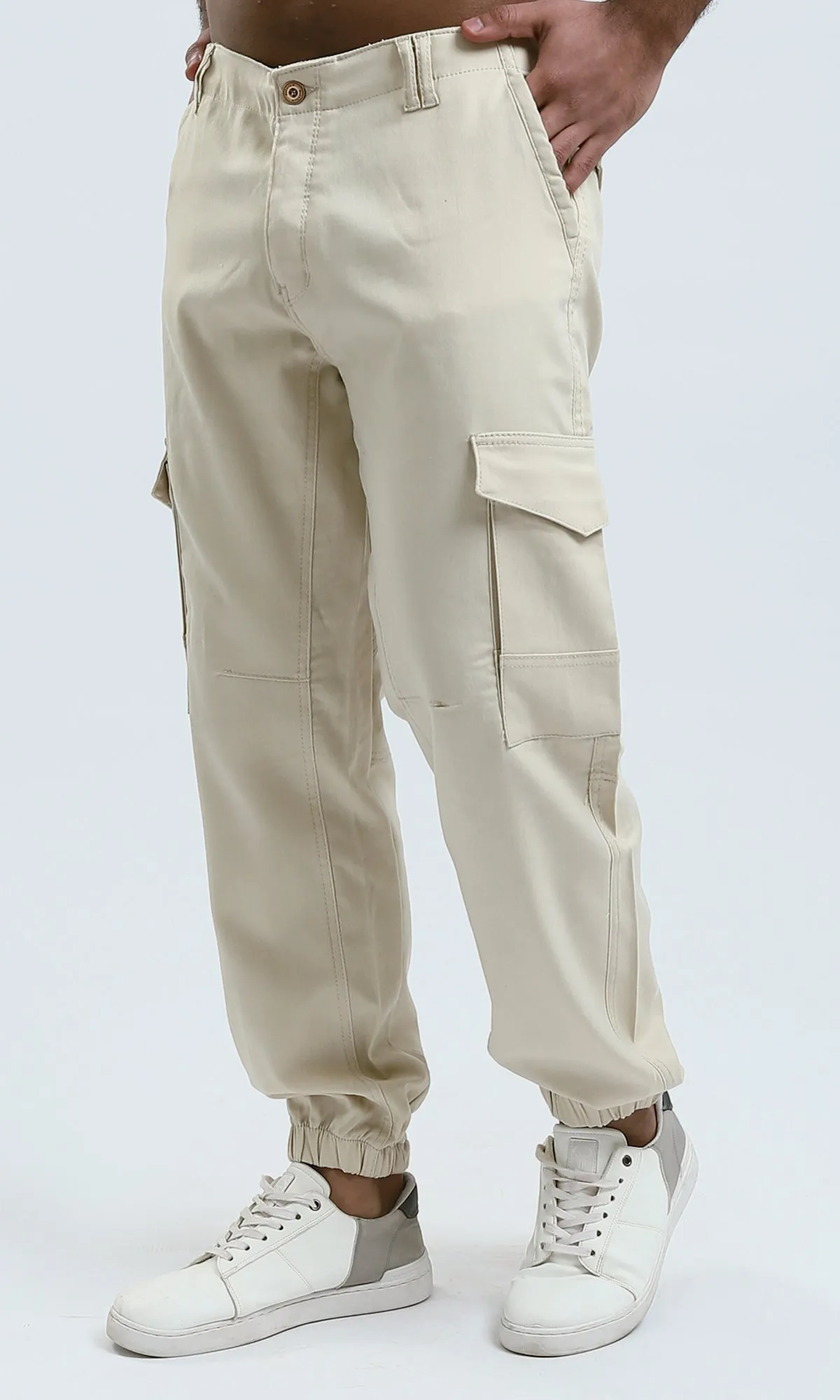 O174046 Casual Pants With Side Pockets - Beige