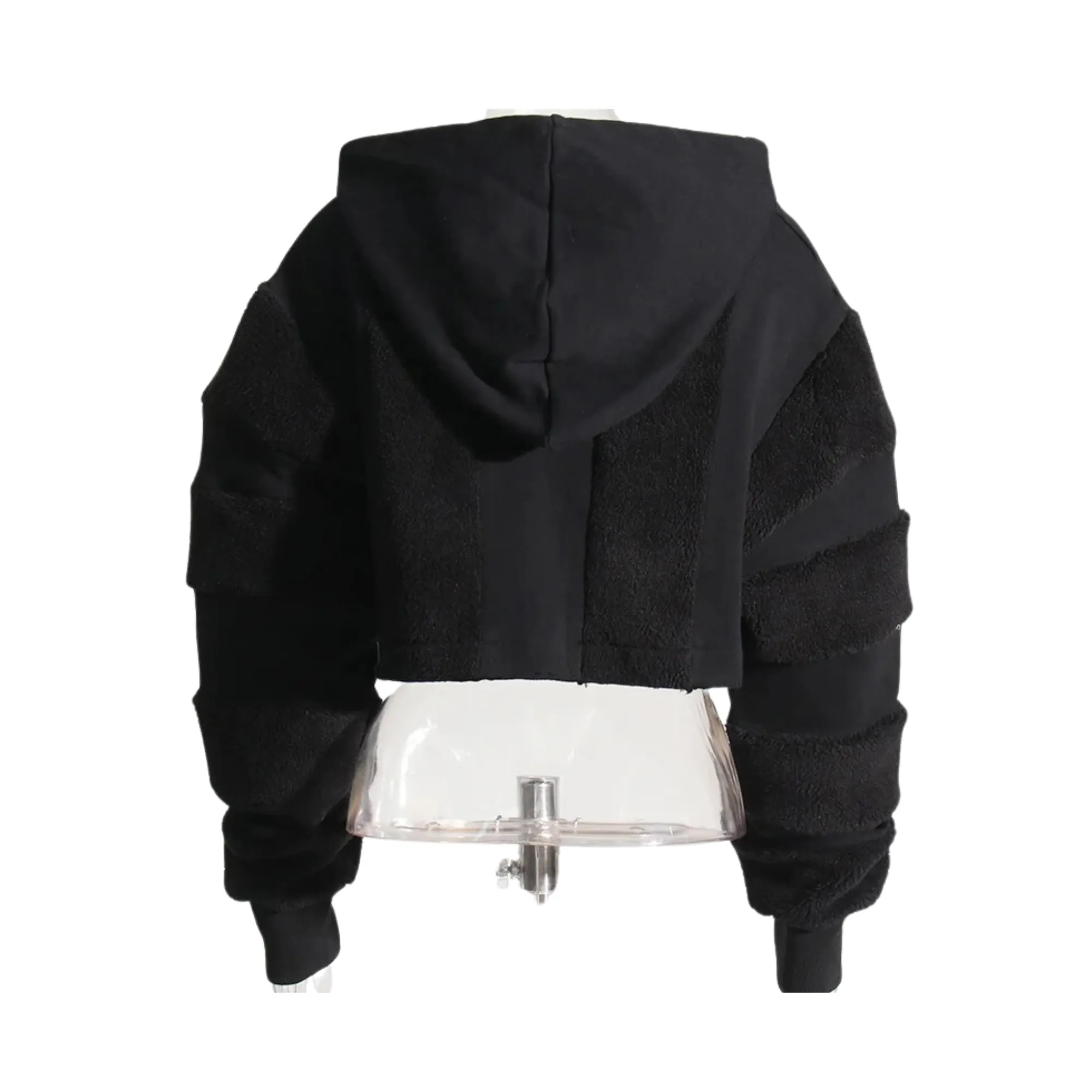 Pre Order:  Spliced Woolen Hooded Cropped Sweatshirt