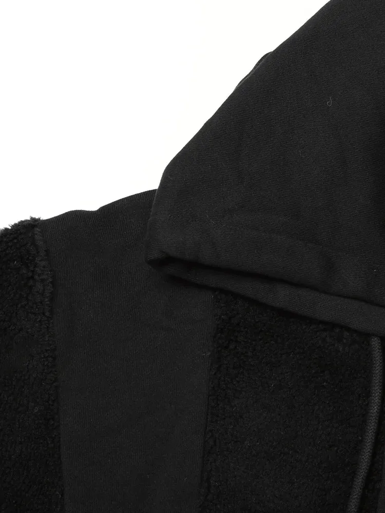 Pre Order:  Spliced Woolen Hooded Cropped Sweatshirt
