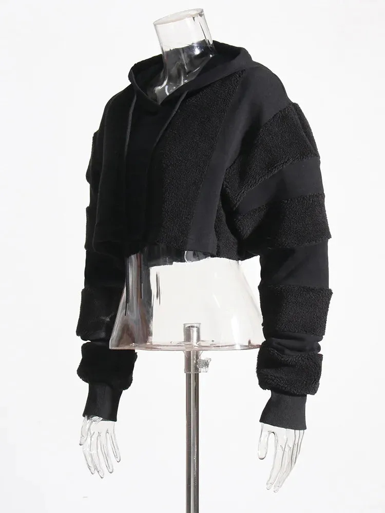 Pre Order:  Spliced Woolen Hooded Cropped Sweatshirt