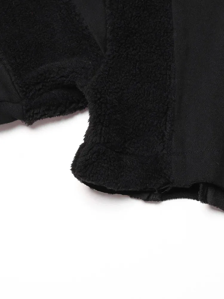 Pre Order:  Spliced Woolen Hooded Cropped Sweatshirt