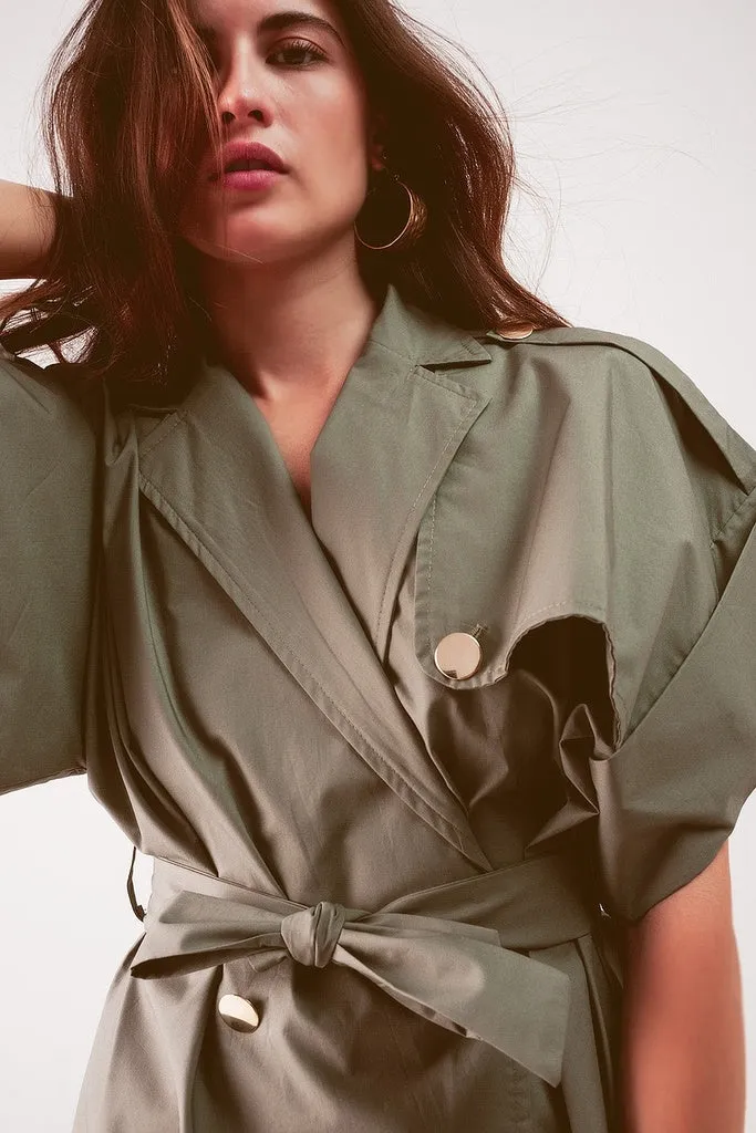 Q2 - Original Belted Jacket With Drop Shoulder in Khaki