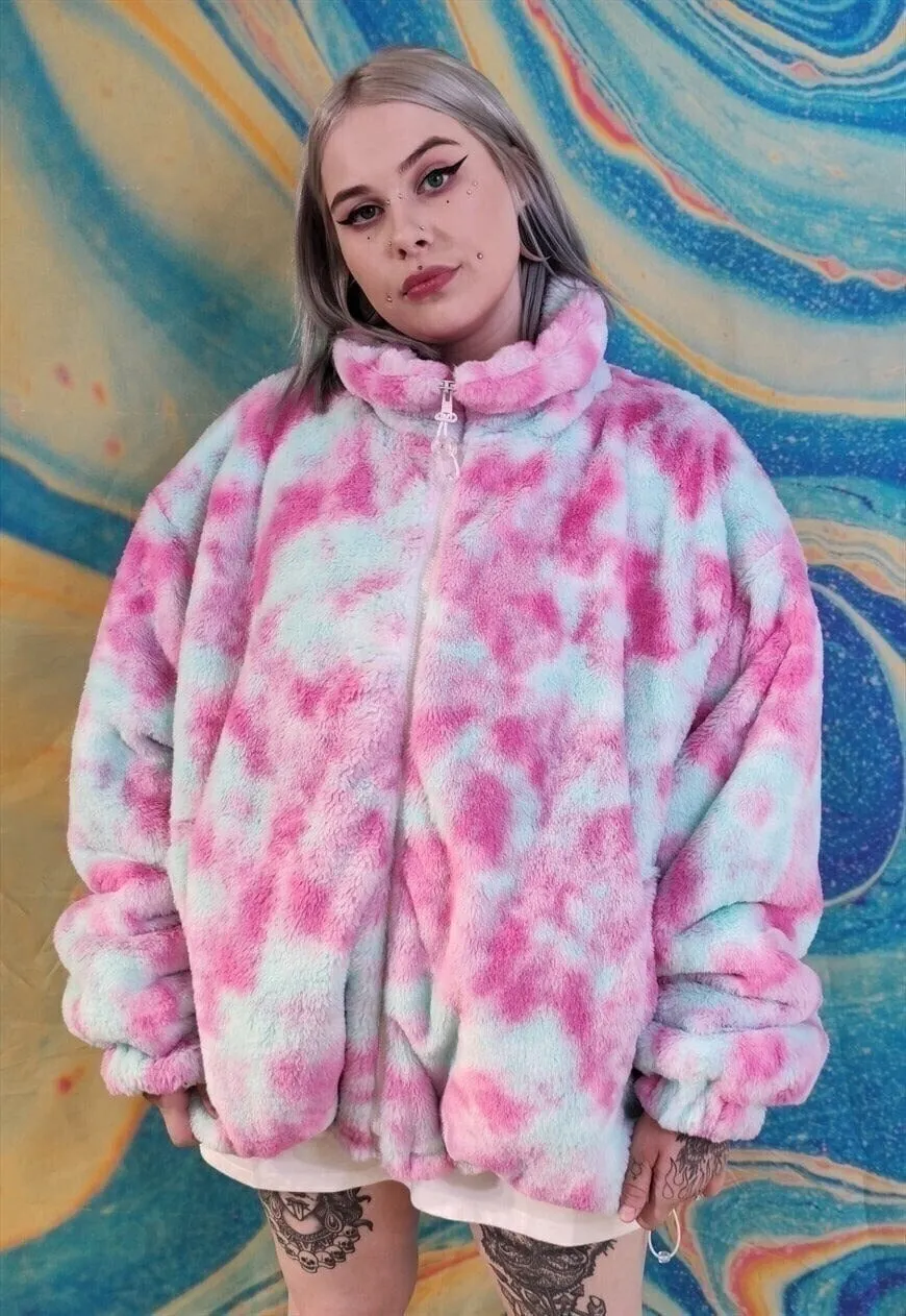 Reversible fleece bomber handmade tiedye sports rave jacket