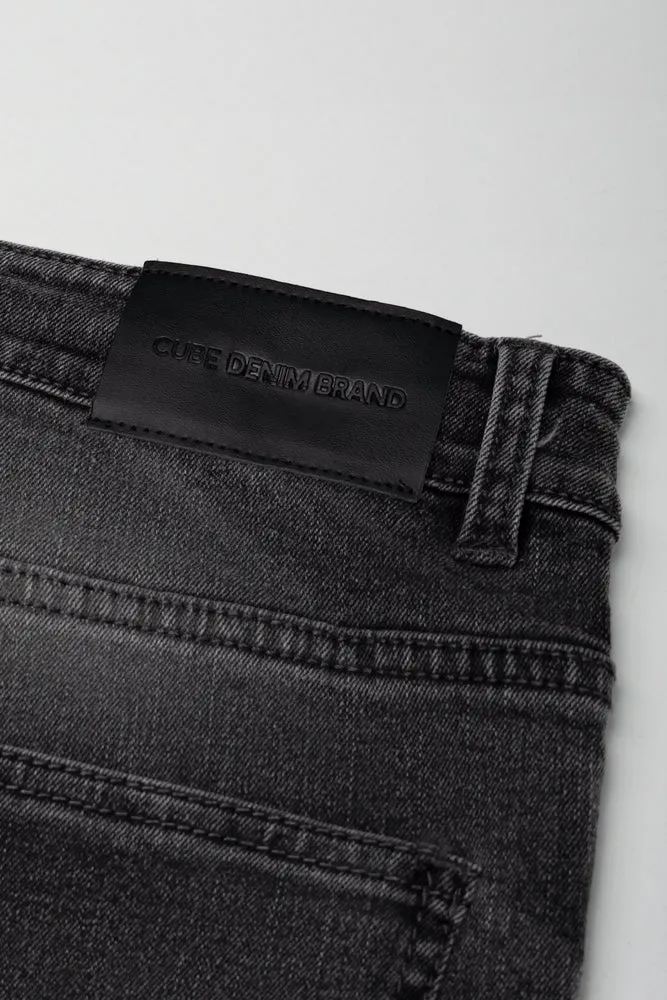 Ripped Denim Short With Drawstring Black