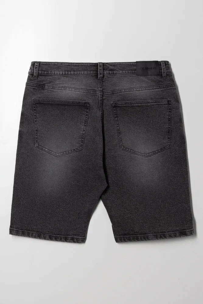 Ripped Denim Short With Drawstring Black