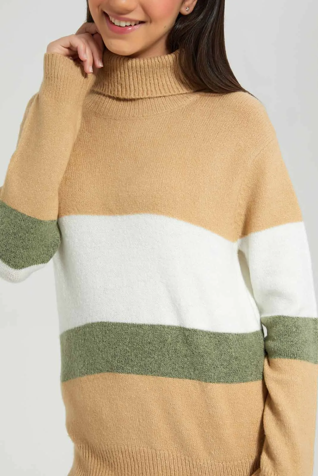 Senior Girls Multicolour Colorblocking Pullover