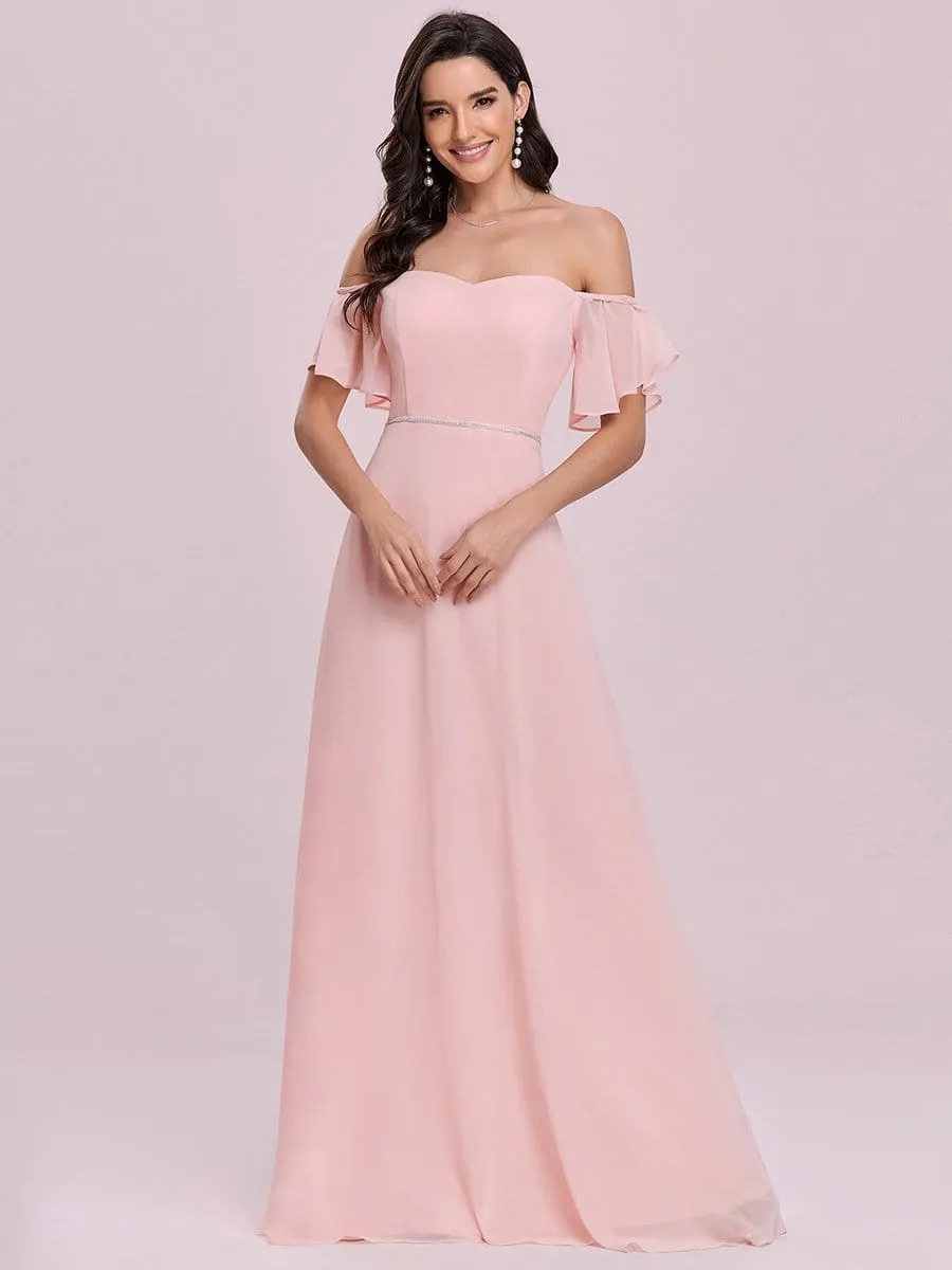 Sleek Sweetheart Neckline Maxi Chiffon Bridesmaid Dress